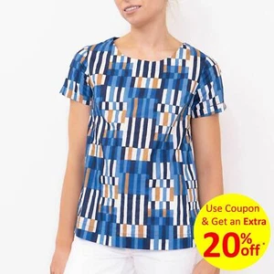 Seasalt Top Damen blau kurzärmelig Kieselkunstbluse Baumwolle Voile leicht