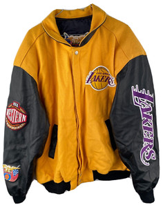 Vintage Jeff Hamilton Los Angeles Lakers Leather Jacket NBA Finals 2001 Size 2XL