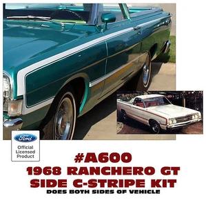 GE-A600 1968 FORD RANCHERO GT - KIT LATERAL RAYAS C - CALCOMANÍA - REPUESTO DE FÁBRICA - Imagen 1 de 2
