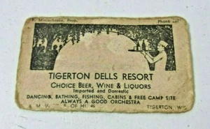 Antique Tigerton Dells Resort Cabins Fishing Dancing Camp Tavern Business Card - Picture 1 of 4