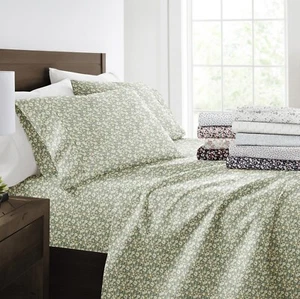 4 PC Spring Florals Bed Sheets Patterned Microfiber Soft Bedding Kaycie Gray - Picture 1 of 110