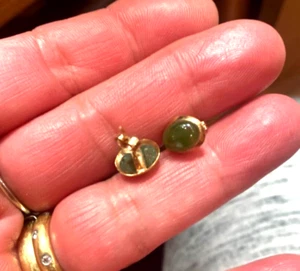 14 kt Gelbgold Lünette gerahmt ovale Jade Ohrringe tolles GESCHENK! - Bild 1 von 10