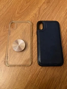 Lot - 2 Cases for iPhone XR, 1 Clear with pop holder & 1 Blue wallet card holder - Photo 1 sur 8