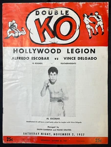 1957 ALFREDO ESCOBAR vs VINCE DELGADO Double KO Boxing Program HOLLYWOOD LEGION - Picture 1 of 4