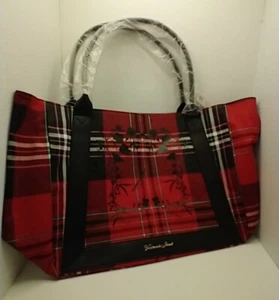 Victoria Secrets Plaid With Front Floral Design Large Tote Bag - Picture 1 of 6
