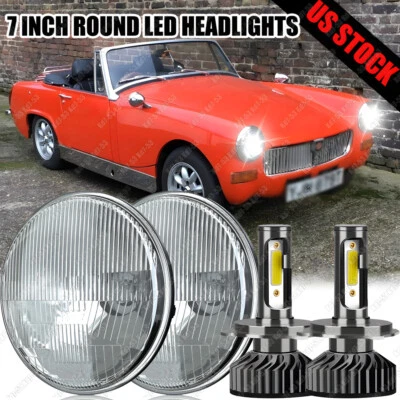 Pair Fit for MG Midget 1969-1979 7inch Round LED Headlights Hi-Lo Beam Projector - Image 1 of 4