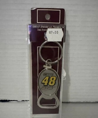 Vintage 2003 Jimmie Johnson Nascar Racing #48 Bottle Opener keychain ring Pewter - Image 1 of 2