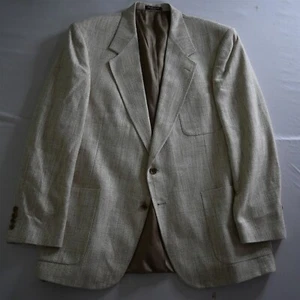 Vtg USA Made 46L Beige Stripe Soft Tweed Mens Blazer Suit Jacket Sport Coat - Picture 1 of 24