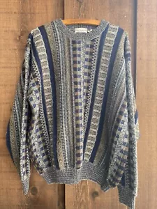 Vintage Norm Thompson Blue Textured 3D Coogi Style Knit Sweater Size L ITALY - Picture 1 of 9