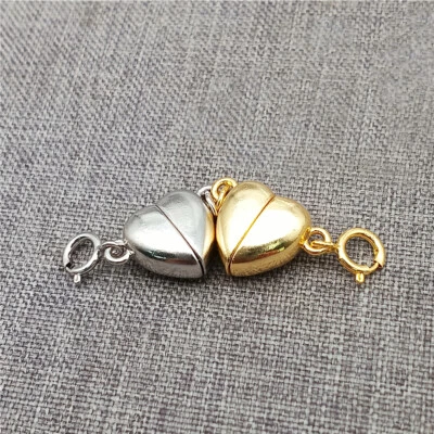 Sterling Silver Love Heart Magnetic Clasp w/ Spring Ring Clasp Rhodium Plated - Image 1 of 4