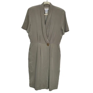 Vintage Talbots 100% Silk Faux Wrap Dress Sz 10 Taupe Short Sleeves Career READ - Picture 1 of 14