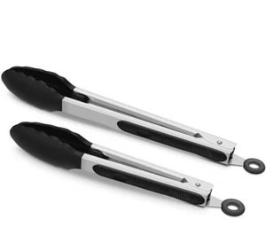 black silicone Cooking Tongs, 9" and 12" Set of 2 - Picture 1 of 2