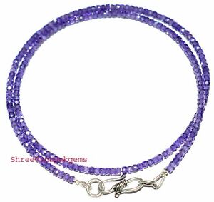 Blue Zircon Gemstone 3 mm Round Faceted Beads 31-101 cm Necklaces FVC-63