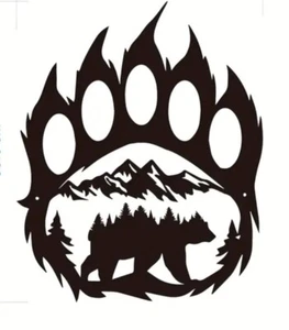 Bear Paw Scene Metal Wall Art Plasma Cut Home Decor Gift Idea Black - Picture 1 of 5