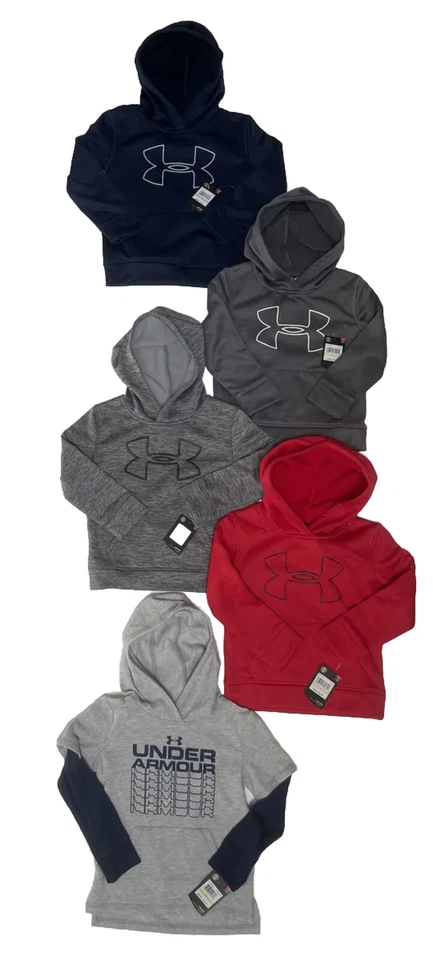 NWT UNDER ARMOUR Boys Logo Fleece Lined Hoodies; Navy, Grey, Red Szs 4, 5, 6, 7 - Image 1 of 1