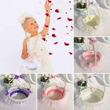 Bridal Bowknot Flowers Basket Wedding Party Lace Pearl Heart Shape Storage Box