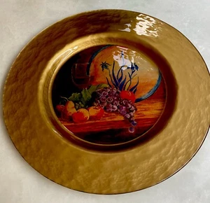 Large Glass Charger 13" Gold Rim Painted Still Life  Center Germany Decor - Picture 1 of 5
