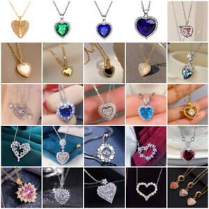 Women Fashion Jewelry Heart Cubic Zircon 925 Silver Filled Necklace Pendant Gift