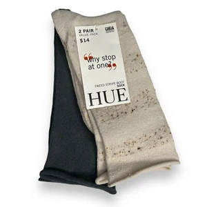 NEW HUE 2 pair Tweed Stripe Boot Sock One Size Sand Solid Gray NEW - Picture 1 of 3