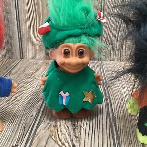 Russ LOT 6~ Trolls Christmas Tree Doll Merry Little Troll Vintage Green Figure