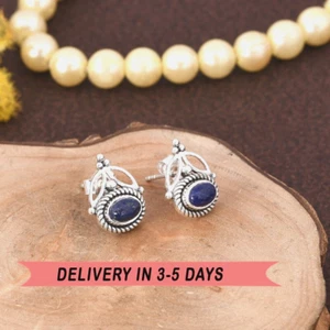 Blue Lapis Gemstone Studs Earring For Women in 925 Silver Unique Gifts Earring - Picture 1 of 11