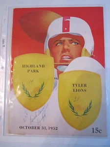 1952 HIGHLAND PARK VS. TYLER LIONS - FOOTBALL ROSTER PROGRAM - NICE - TUB RRR - Picture 1 of 2