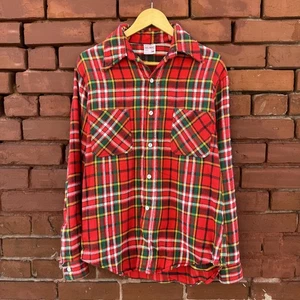 Vintage 70s JCPenney Big Mac 100% Cotton Flannel Red Button Up Shirt Medium - Picture 1 of 4