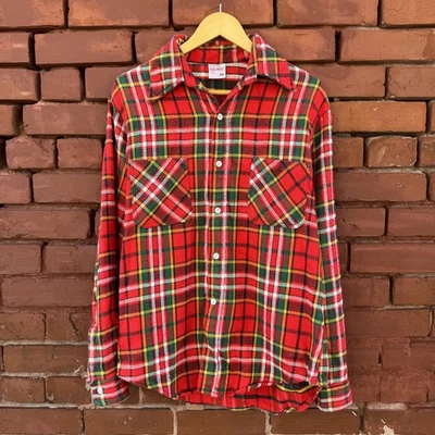 Vintage 70s JCPenney Big Mac 100% Cotton Flannel Red Button Up Shirt Medium - Image 1 of 4