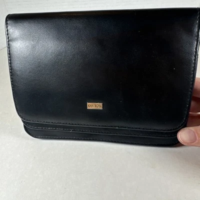 "Cartera sin asas grande de cuero negro Buxton documentos de viaje usada en excelente estado 7,5 x 5,5""" Foto 1 de 4