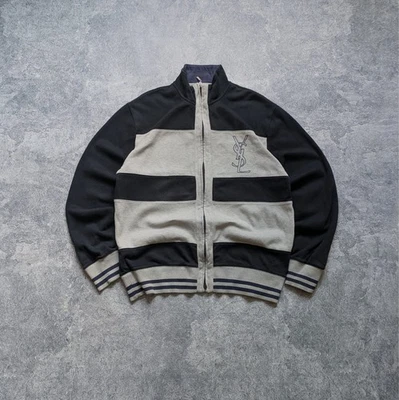 Vintage Yves Saint Laurent Ysl Luxury Big Logo Striped Zip Up Track Jacket Sz L - Image 1 of 4
