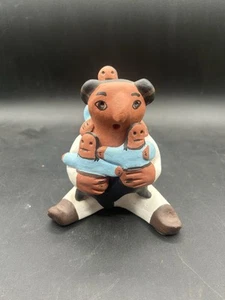 Vintage Storyteller Clay Figurine Native American Signed 3 Kids Navajo - Picture 1 of 10