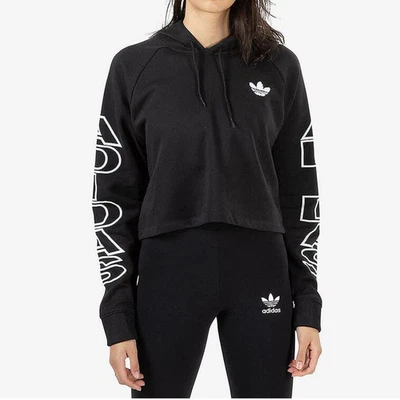 NEW adidas Cropped Hoodie Women’s Pullover Black White Logo Size Large H15775 - Image 1 of 4