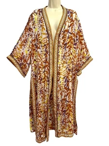 Poupette St Barth Kimono Womens One Size Multicolor Leaf Print Viscose Cover Up - Picture 1 of 9
