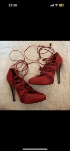 Topshop Red leather lace up heels size 6 #glamour #partyshoes #topshop #heels - Picture 1 of 5
