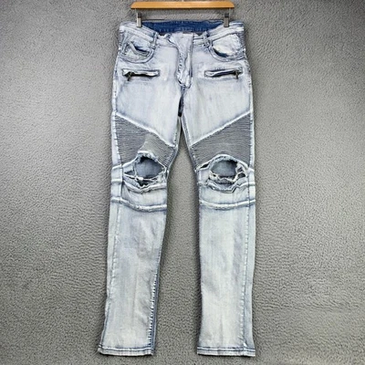 Balmain Biker Jeans Mens 32 Distressed Ripped Moto Zipper Made in Portugal - Image 1 of 4