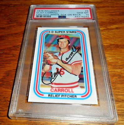 1976 Kelloggs #6 Clay Carroll КРАСНЫЕ ЦИНЦИННАТИ БЕЛЫЙ ЛОГОТИП SOX СЗАДИ PSA 10 ДРАГОЦЕННЫХ КАМНЕЙ МИН - Изображение 1 из 2