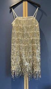 LADIES MARKS & SPENCER SILVER & WHITE SEQUIN, LINED SLEEVELESS DRESS SIZE 10 NWT - Picture 1 of 13