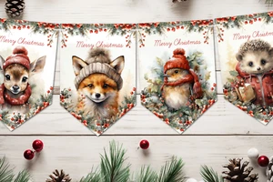 Waldtiere rustikale Weihnachten Wimpelkette/Banner & Band - Bild 1 von 4