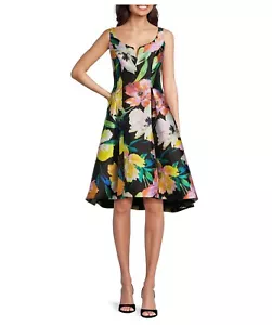 179 $ Adrianna Papell Blumendruck Kerbe U-Ausschnitt Mikado High Low Kleid 2P NEU ausgestellt - Bild 1 von 8