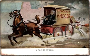 A Tale of Woa'h Runaway Horse Wagon PD Quick Grocer Life Model Series Postcard - Picture 1 of 2