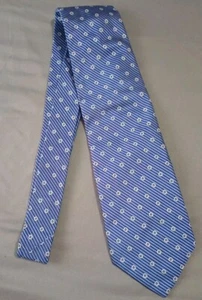Breuer 100% Silk Neck Tie ~ Blue with light/White dotted stripes - Picture 1 of 5