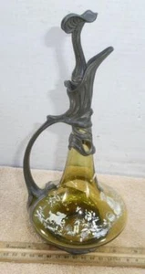 Mary Gregory Glass Decanter Bottle w/ Stopper Art Nouveau Silver Plate ! - Picture 1 of 8