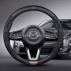 15" Steering Wheel Cover Genuine Leather For Mazda Black New - Picture 1 of 5