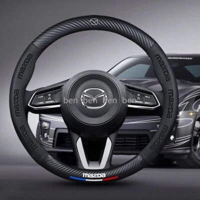 Cubierta de volante de 15" de cuero genuino para Mazda negra nueva Foto 1 de 4