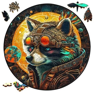 Puzzle in legno creativo A3 giochi da tavolo animali meccanico lupo spaziale rotondo - Foto 1 di 11