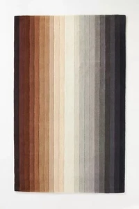 Hand Tufted Wool Area Rugs Brown & Grey Striped Indian Hippie Carpet 7 x 10 ft - Picture 1 of 5