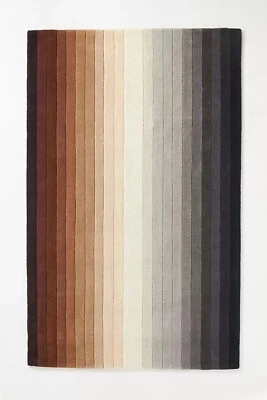 Handgetuftete Wollteppiche Braun & Grau Gestreift Indisch Hippie Teppich 7 x ... - Bild 1 von 4