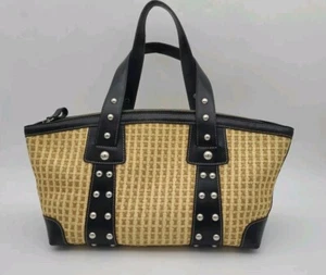 Maxximum Jute Weave Double Handled Studded Purse Beige Black - Picture 1 of 14