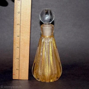 Vtg MURANO 🇮🇹 SEGUSO GLaSs Perfume Bottle Italy GOLD Aventurine Ribbed Polveri - Imagen 1 de 12
