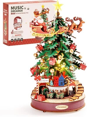 Rolife Christmas Tree Building Blocks Toy DIY Music Box Wooden 3D Puzzle Gift - Image 1 of 4